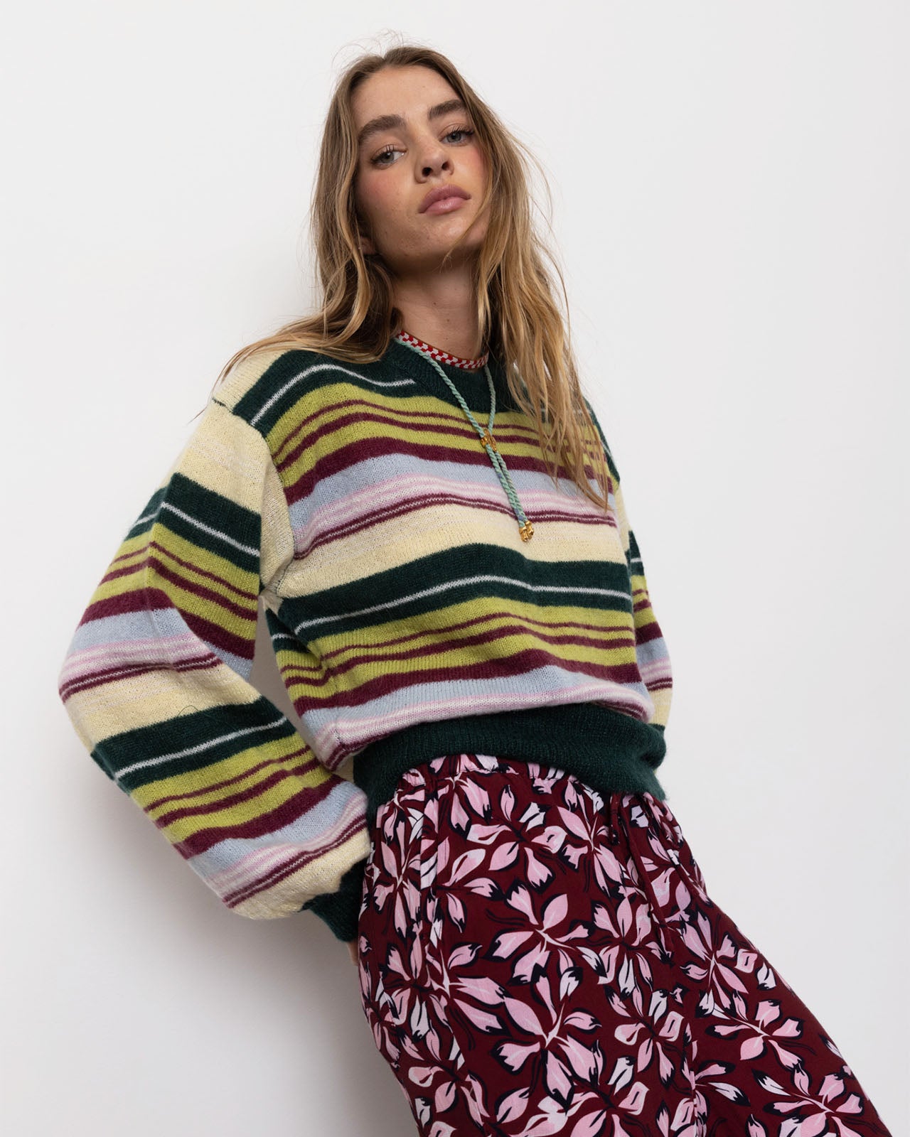 GIGI BALLOON CREW NECK KNIT IN MULTI STRIPE – SUMMERYCOPENHAGEN