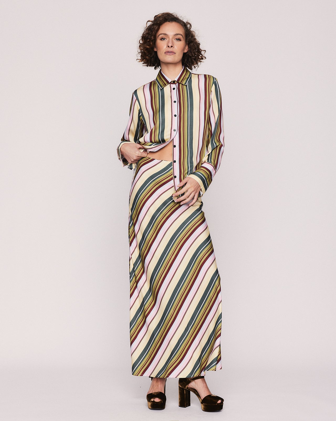 STRIPE ELYSSE BIAS SLIP SKIRT