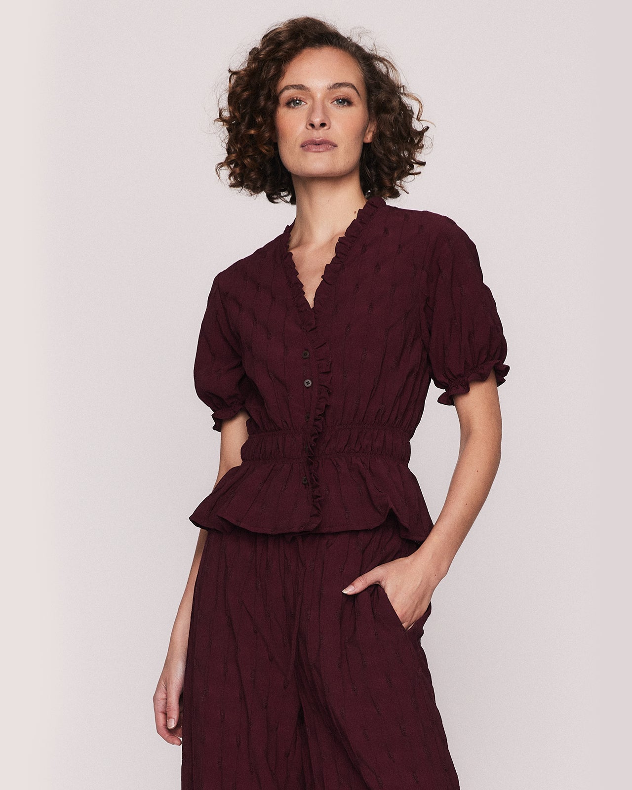 KAREN WAISTED TOP IN PLUM