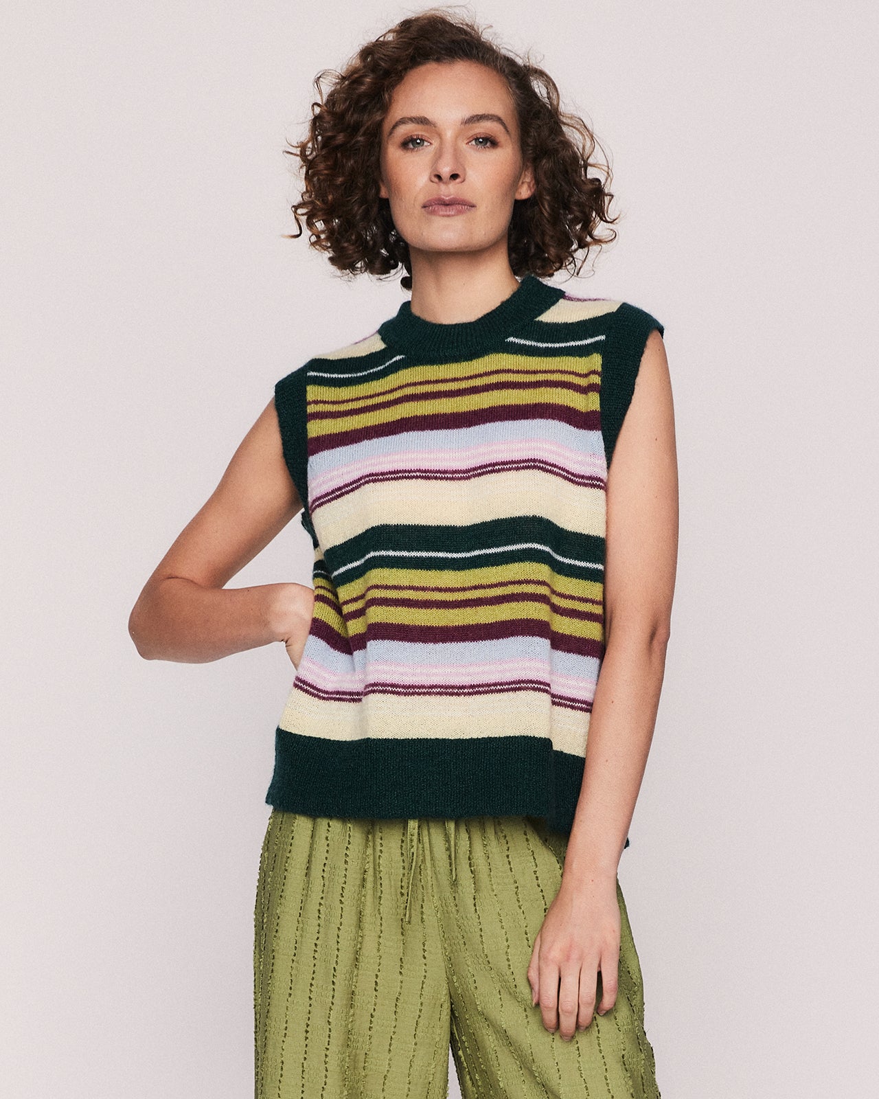 GIGI MINI CREW  KNIT VEST IN MULTI STRIPE