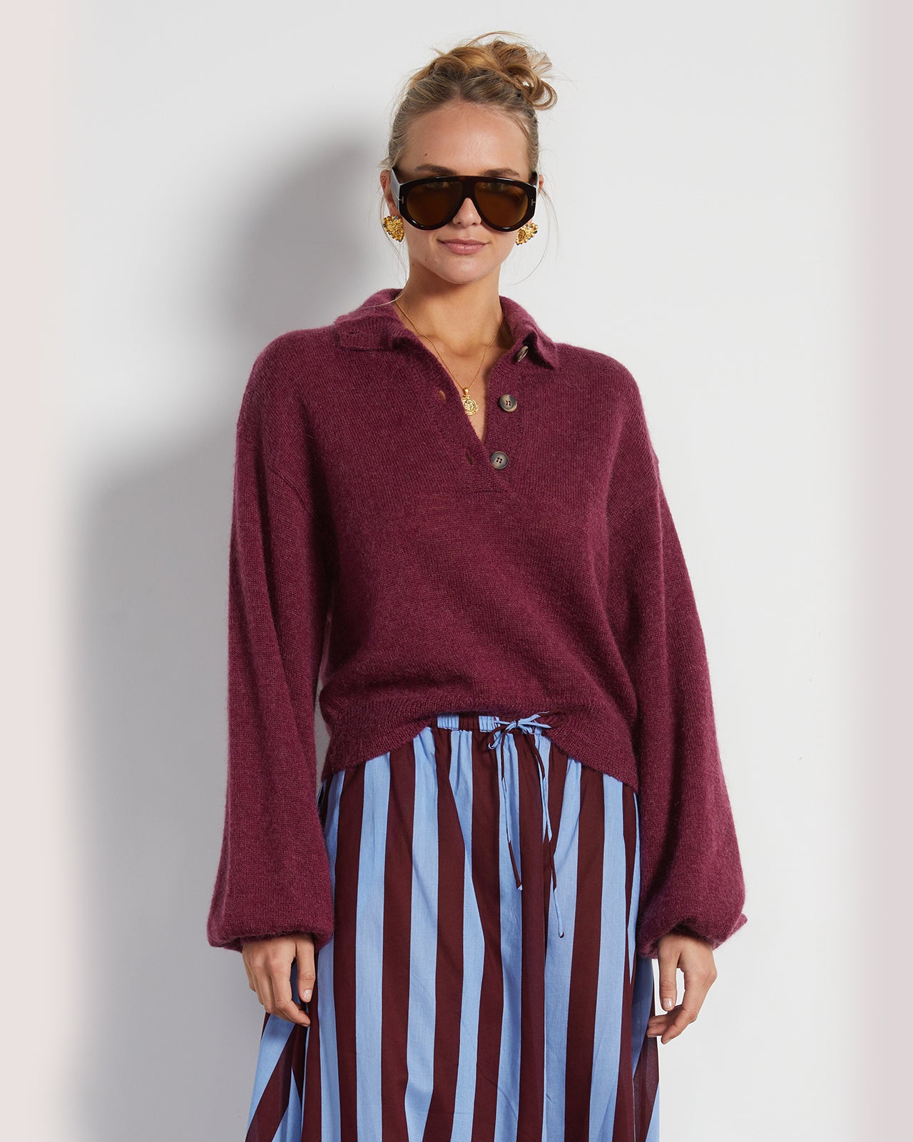 DORA HIGH NECK SWEATER IN PLUM