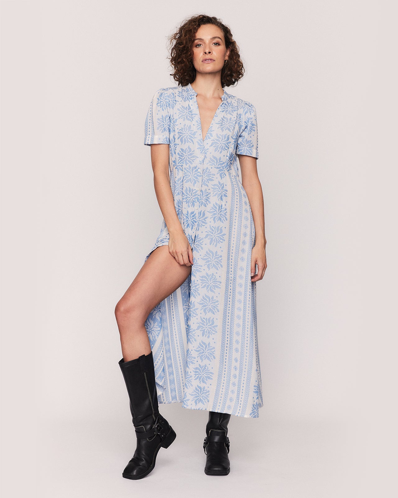 DEBORAH MIDI DRESS WHITE-BLUE