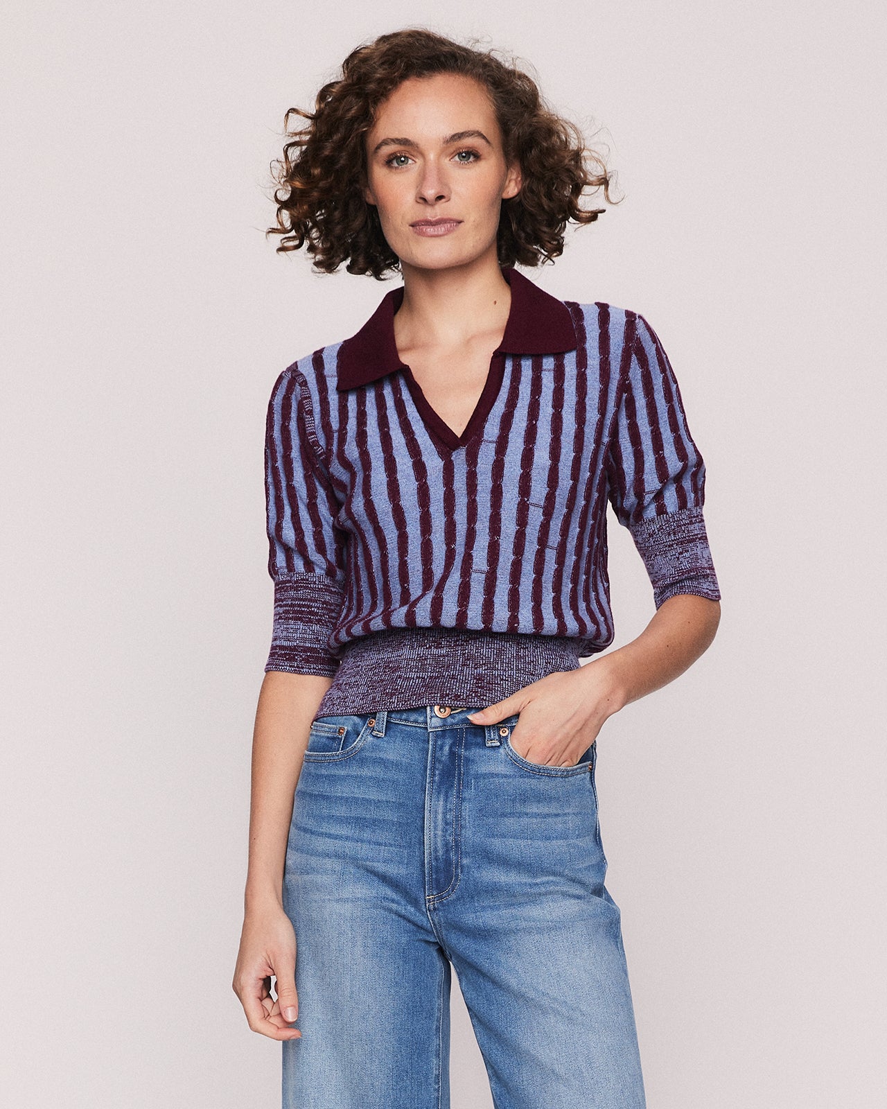 ERAL SHRUKEN POLO KNIT IN BLUE STRIPE