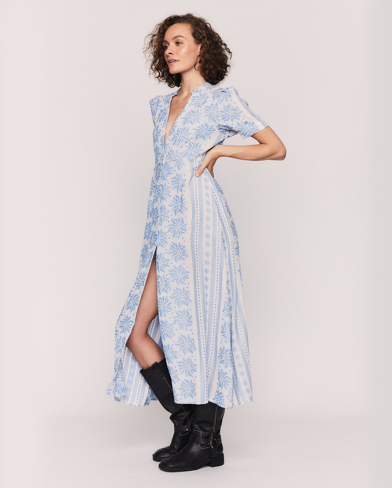DEBORAH MIDI DRESS WHITE-BLUE