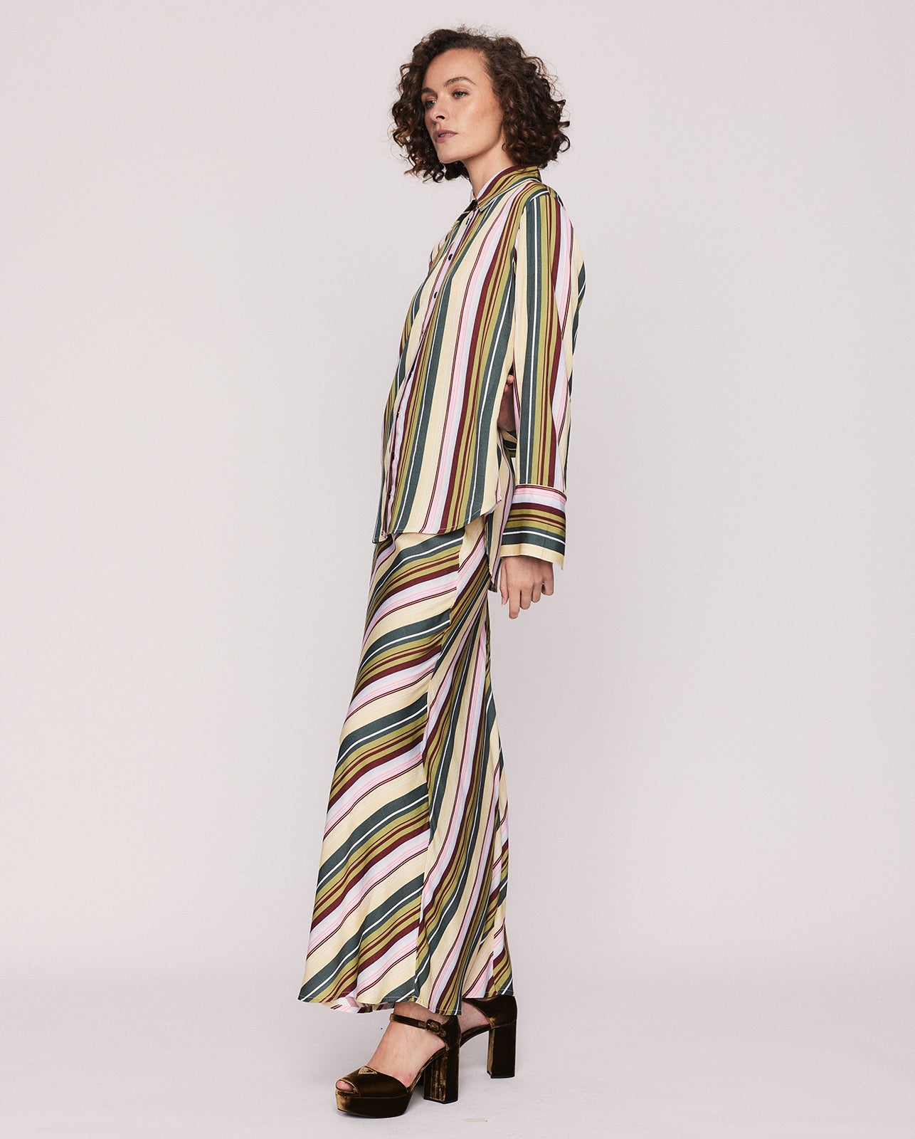 STRIPE ELYSSE BIAS SLIP SKIRT