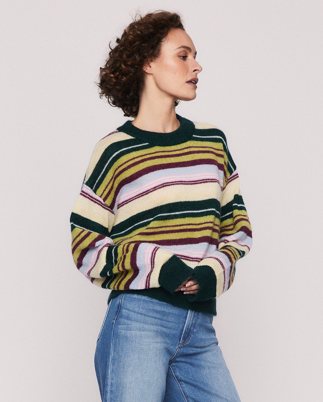 GIGI BALLOON CREW NECK KNIT IN MULTI STRIPE