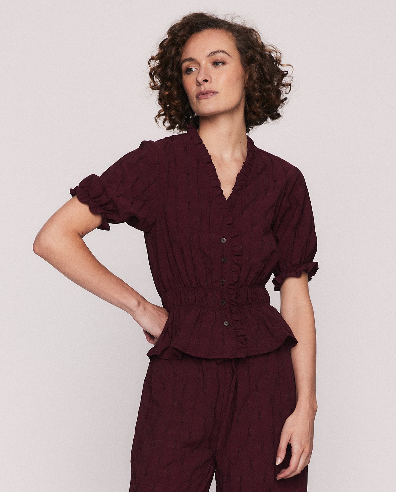 KAREN WAISTED TOP IN PLUM