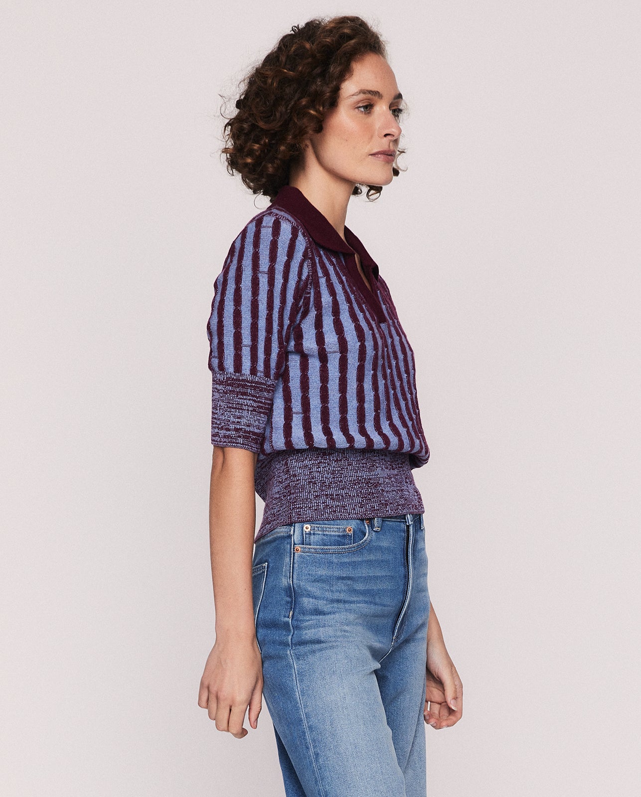 ERAL SHRUKEN POLO KNIT IN BLUE STRIPE