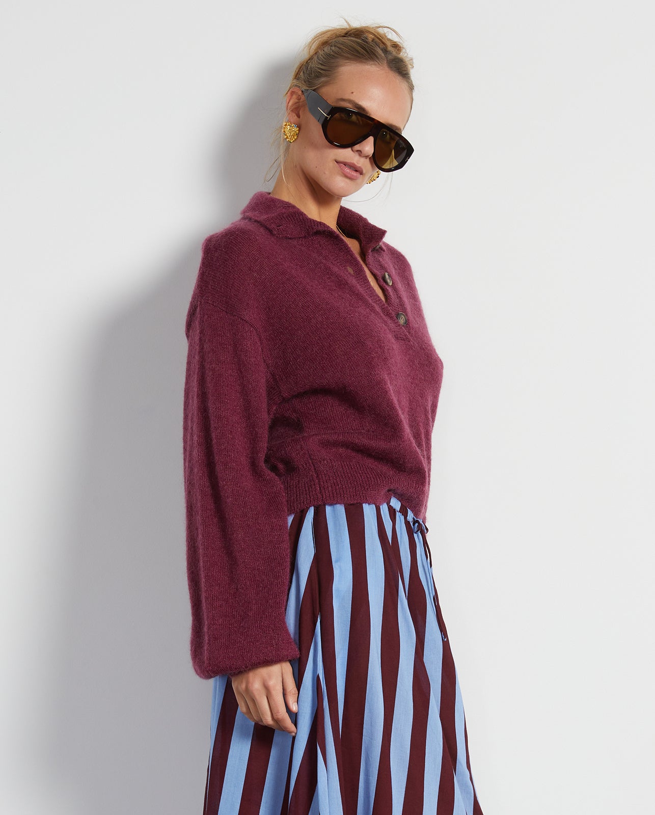 DORA HIGH NECK SWEATER IN PLUM